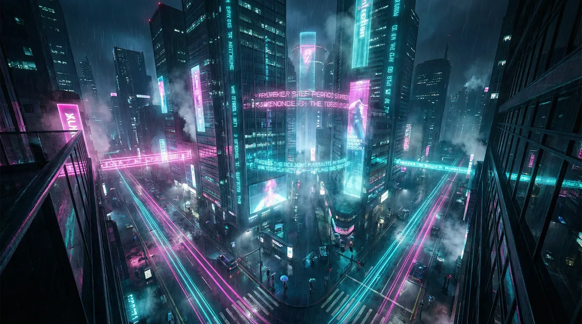 每日大赛今日大赛 竖屏短剧平台首页背景 - 赛博朋克都市夜景